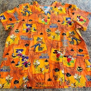 Disney Halloween “Tricky Mickey” Print Scrub Top, Size XL